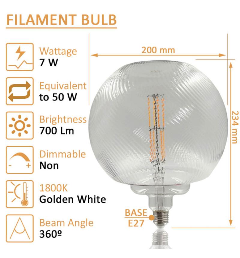 Ampoule à filament globe décoratif 7w e27