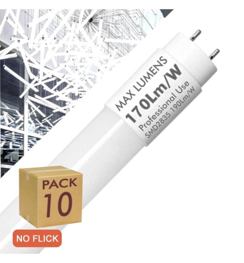 PACK 10 - Tube LED 10W Verre 60cm T8 - 170 Lm/W - PRO MAX LUMENS - 1700Lm - NO FLICK