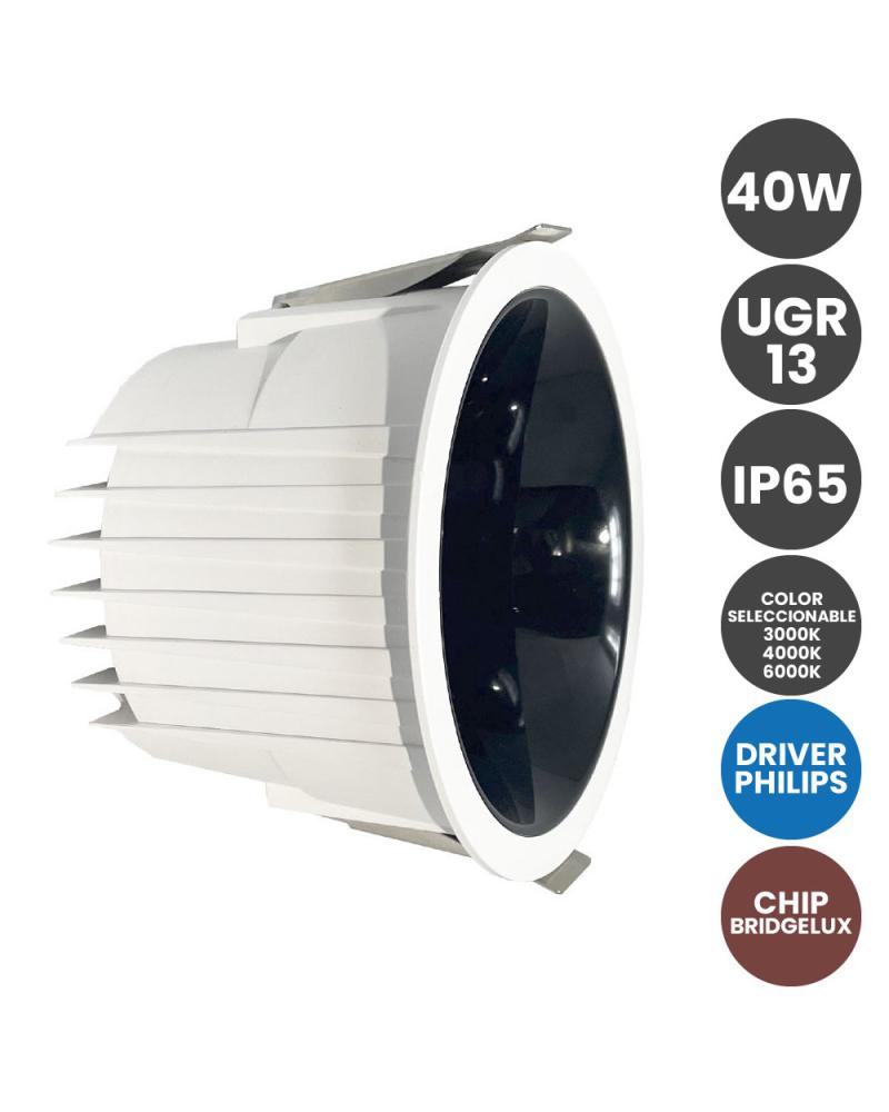 Downlight LED 40W Circulaire- Philips CertaDrive - CCT - UGR13 - IP65