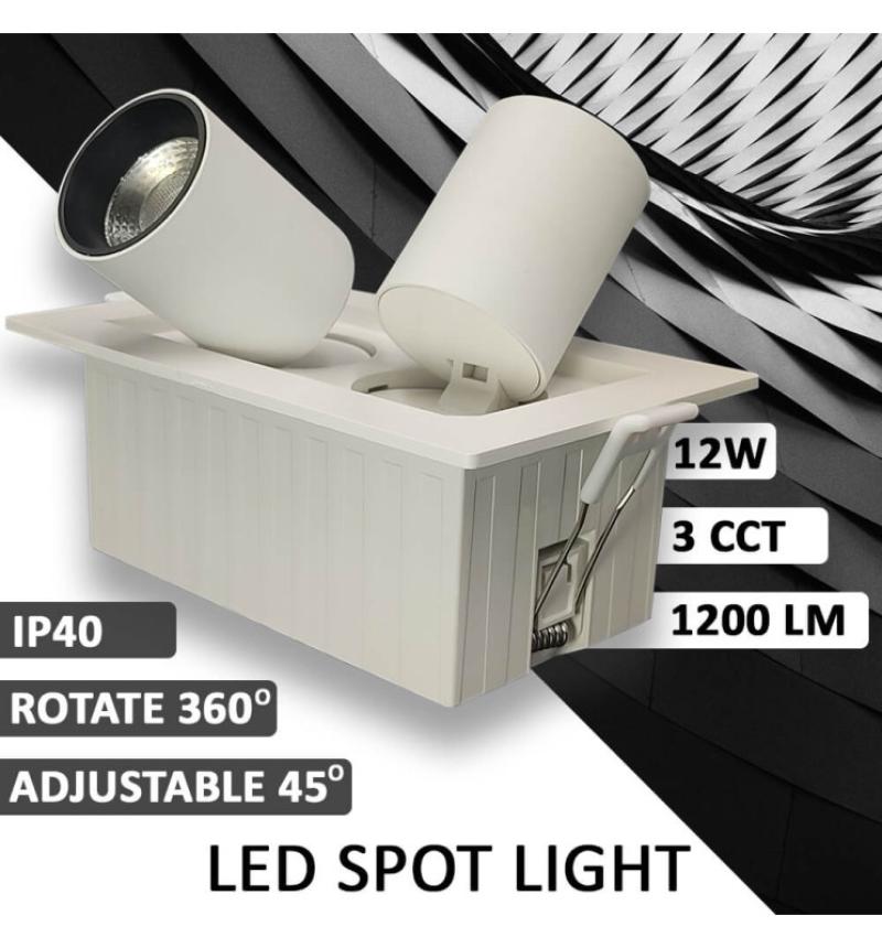 Downlight LED 12W - PERISCOPIQUE ORIENTABLE - Rectangulaire - CCT Couleur Sélectionnable