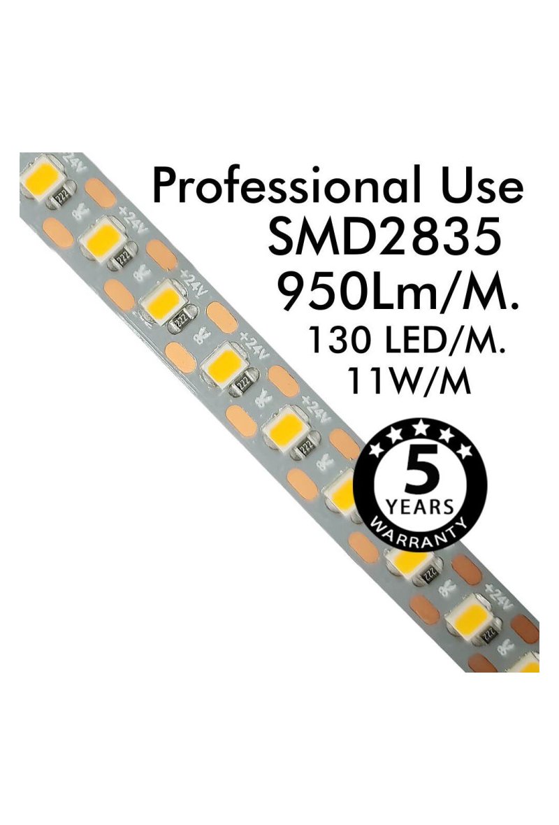 Ruban LED 24V |130 LED/m | 5m | SMD2835 | 950Lm |11W/M | CRI93 | IP20