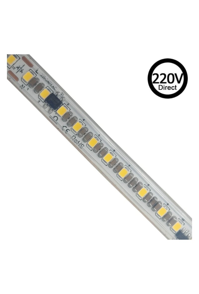 Ruban LED 220V | FLICKER FREE| A LA COUPE |120 LED/m |50m |SMD2835 |1800Lm/W |14W/M | IP67 | Coupe 10 cm