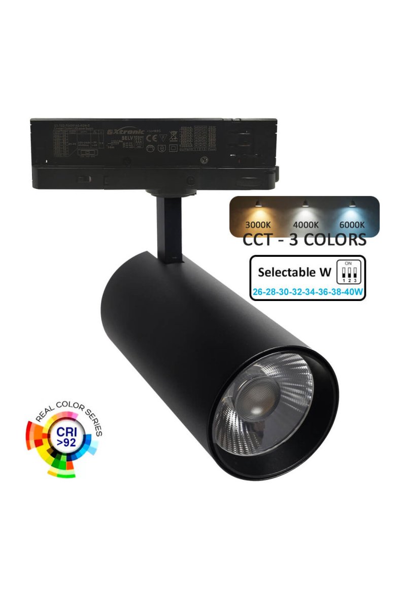 Projecteur LED 40W - 26W NEW MAYA Noir Rail TRIPHASÉ - CCT - CRI+92 - UGR13 - HAUT LUMEN