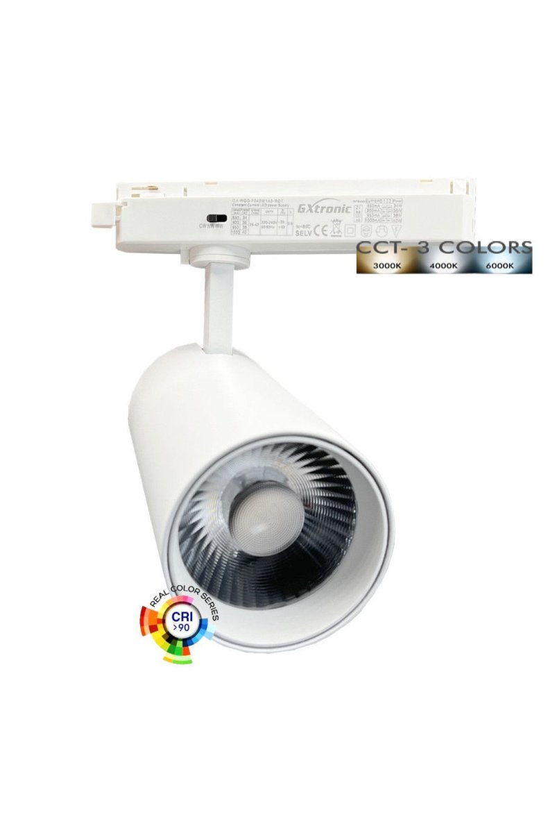 Projecteur LED 40W - 34W NEW MAYA Blanc Rail Monophasé - CCT - CRI+92 - UGR13 - HAUT LUMEN 140Lm/W