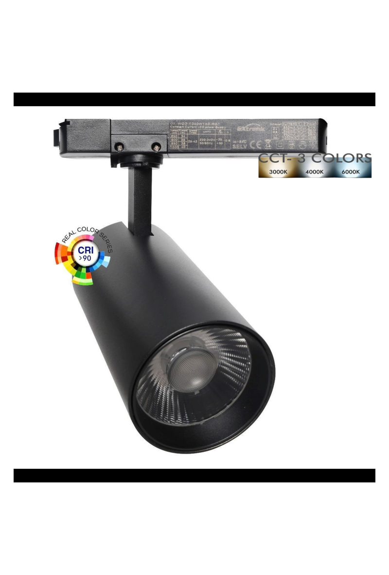 Projecteur LED 40W - 34W NEW MAYA Noir Rail Monophasé - CCT - CRI+92 - UGR13 - HIGH LUMEN