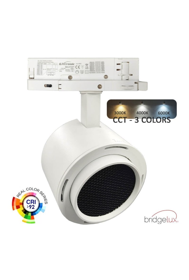 Spot LED Triphasé - 40W-26W - ROME Blanc - Driver GxTronic - Optique réglable 24º-60º - UGR13 - CCT