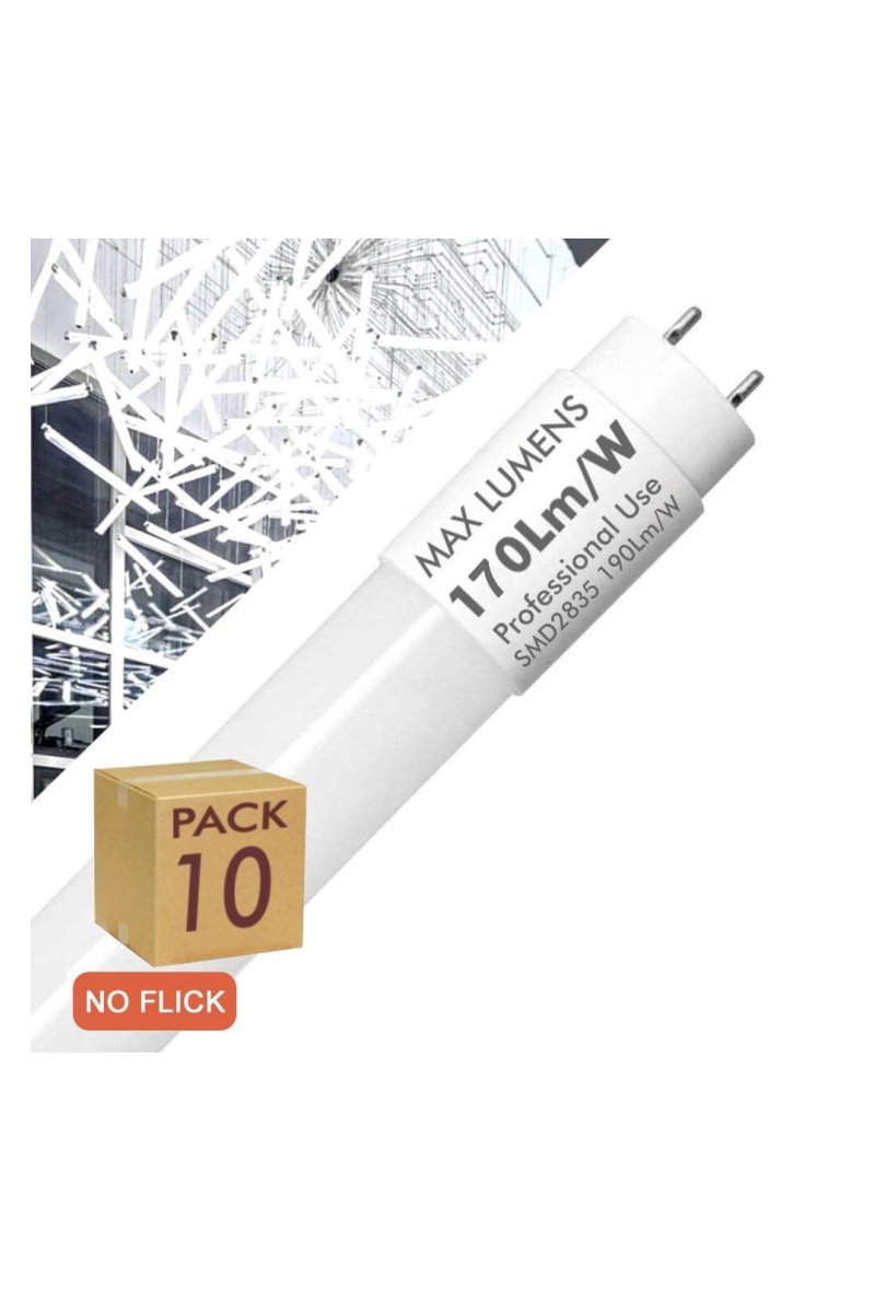 PACK 10 - Tube LED 10W Verre 60cm T8 - 170 Lm/W - PRO MAX LUMENS - 1700Lm - NO FLICK