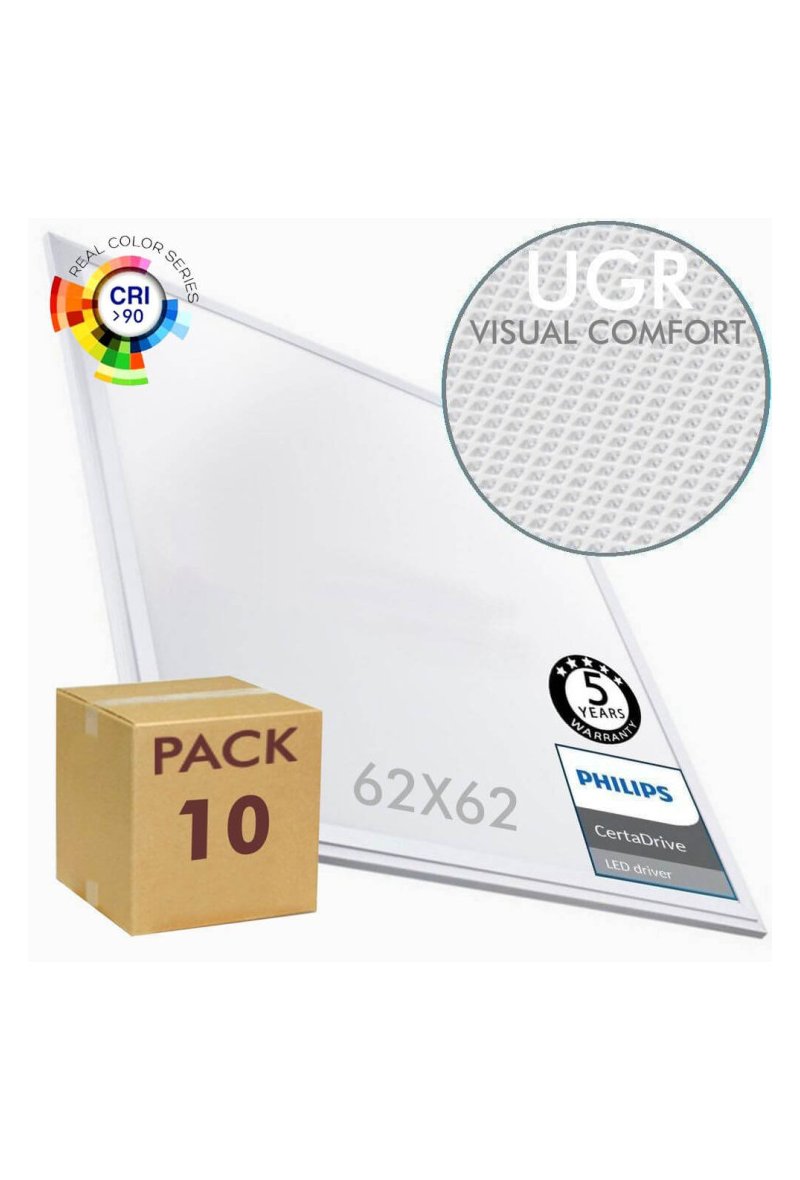 PACK 10 Dalles LED 62x62 40W Philips CertaDrive - UGR19 - CRI+90 - CCT